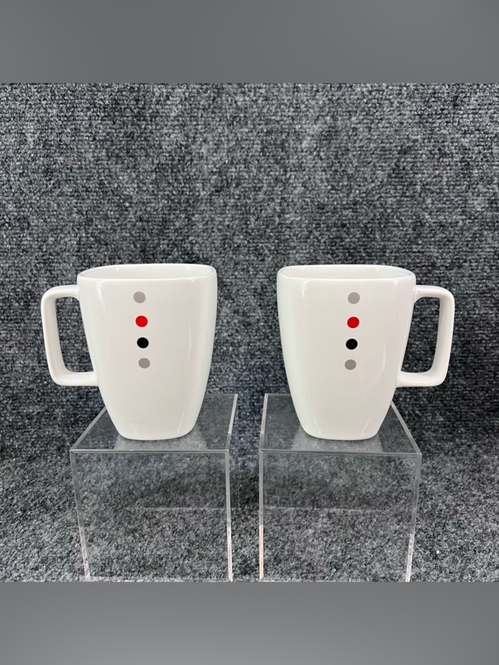 Corelle Ultra Ceramic 4 Dots Mug Set Of 2 Coffee Tea Handle Grey Red Black